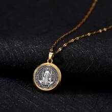 1 Stück vintage modischer Anhänger mit Medaille der Heiligen Benedikt und Judas, Edelstahlkette und stilvoller Anhänger
