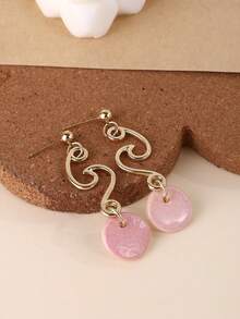 1 对原创中国云形金属和陶瓷吊坠耳环，时尚设计，适合派对、旅行和礼物 - 玫紅色 - 查看 1