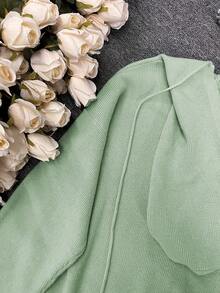 女士宽松针织连帽开衫，纯色百搭修身披肩领休闲外套，优雅宽松毛衣夹克，女士街头风格 - 薄荷綠 - 查看 9