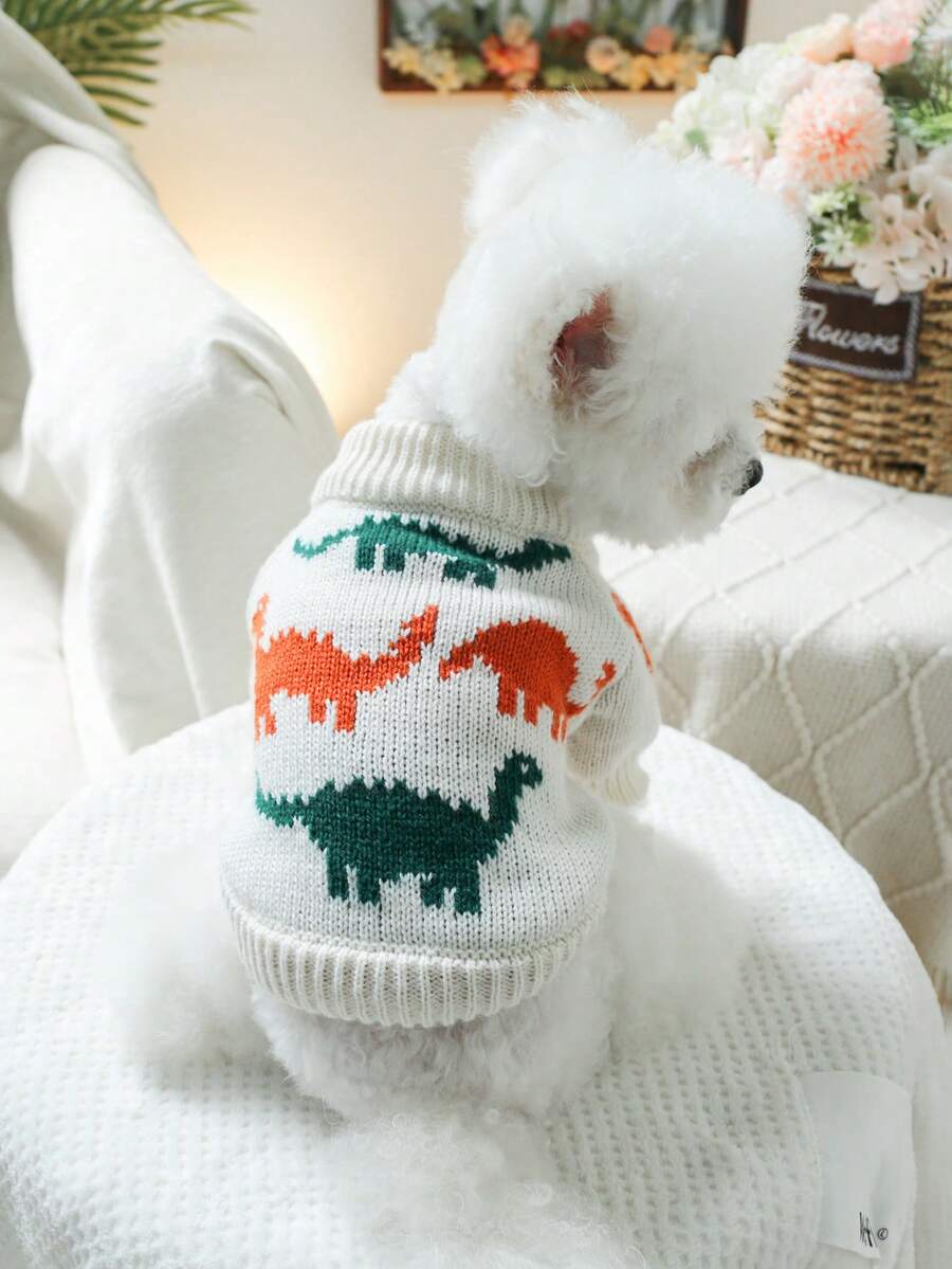 1 pezzo Vestiti per animali domestici, Maglione casual e comodo con motivo a dinosauro colorato per cani e gatti di piccola taglia - Multicolore - Visualizzare 1