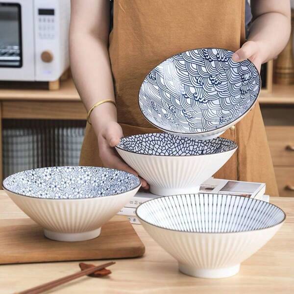 2/4pcs Lamian Noodles Bowl 7.5 Inch Japanese Creative Bamboo Hat Soup Bowl Japanese Lamian Noodles Bowl, Mixing Bowl, Beef Noodle Bowl, Rice Soup Bowl, Can Be Put Into Dishwasher And Microwave Oven, Suitable For Home Kitchen, Restaurant Party, Kitchen Supplies, Tableware Accessories
