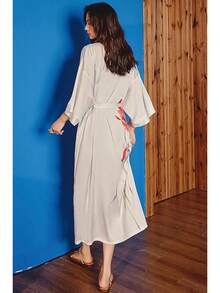 Daiwor Kout - de seda larga de satén japonesa para mujer, de baño suave y sedosa, ligera, de baño de verano - Blanco (blanco floral) - Ver 8