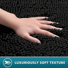 Upgrade Extra Large Bathroom Rugs Set 3 Pieces Thick Absorbent Chenille Bath Mat,Ultra Soft Bathroom Mats,Non Slip Bathroom Floor Mats,Washable Toilet Rug For Bathroom, Bedroom, Kitchen,Black - Black - View 7