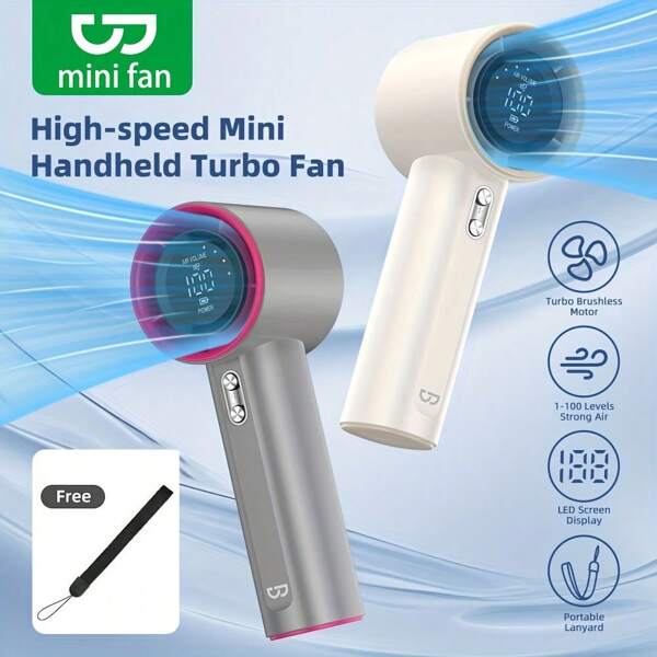 Ventilador portátil de mão com turbo boost ajustável de 5 velocidades, display LED para bateria e velocidade, recarregável por USB, design leve, ideal para viagens, uso doméstico e no escritório, ventilador de viagem | Design compacto | Ventilador leve