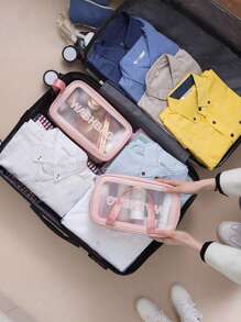 3pcs/Set Travel Toiletry Bag, Pvc Waterproof Cosmetic Bag, Beauty Storage Bag, Makeup Brush Storage Bag, Cosmetic Bag, Summer Holiday Travel Essentials, Skin Care Storage Bag, Luggage Bag, Travel Bag, Waterproof Toiletry Bag, Multi-Function Storage Bag.
