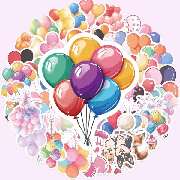 50pcs Colorful Balloons & Cupcake Vinyl Stickers - Waterproof, No Power Needed | Suitable For Laptops, Phones, Notebooks, Water Bottles, Helmets, Guitars, Luggage | Party Decorations And Gift Supplies, Birthday Balloons
