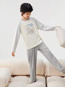 Balabala Miiiiichan Kids Pajama Set 2025 Comfortable Sleepwear - White Grey Tone - View 3