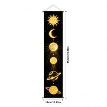 Moon Phase And Planets Tapestry Wall Hanging Decorative Banner, Aesthetic Art Decor For Bedroom, Dorm, Living Room - Black Gold - View 13