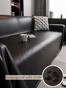 1pc Modern Waterproof Sofa Cover - Pet-Friendly Seasonal Sofa Blanket Protector, 100% Polyester, Suitable For Sectional Sofas, Machine Washable (180-200gsm) - Black - View 9