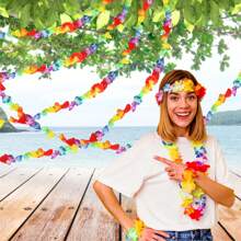 1-50 件夏威夷花环项链热带夏威夷花主题派对礼物头饰节日婚礼海滩生日装饰派对用品花环头饰节日婚礼海滩生日装饰（颜色随机） - 彩色 - 查看 2