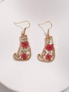 1 对可爱猫咪耳环，适合女性日常佩戴 - 大紅色 - 查看 3