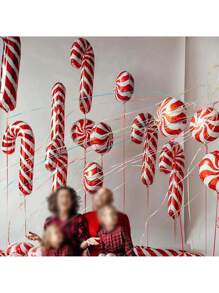 23 Peças Conjunto de Balões de Folha de Alumínio com Bastão de Doce e Redemoinho Vermelho de Natal, Decoração de Natal, Decorações de Festa de Ano Novo