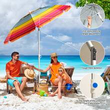 Rotating Beach Umbrella, Breathable And Colorful Stripes, With High-Quality Zinc Alloy Stand, Anti-UV, For Outdoor, Beach, Camping - Rojo rayas - 查看 5