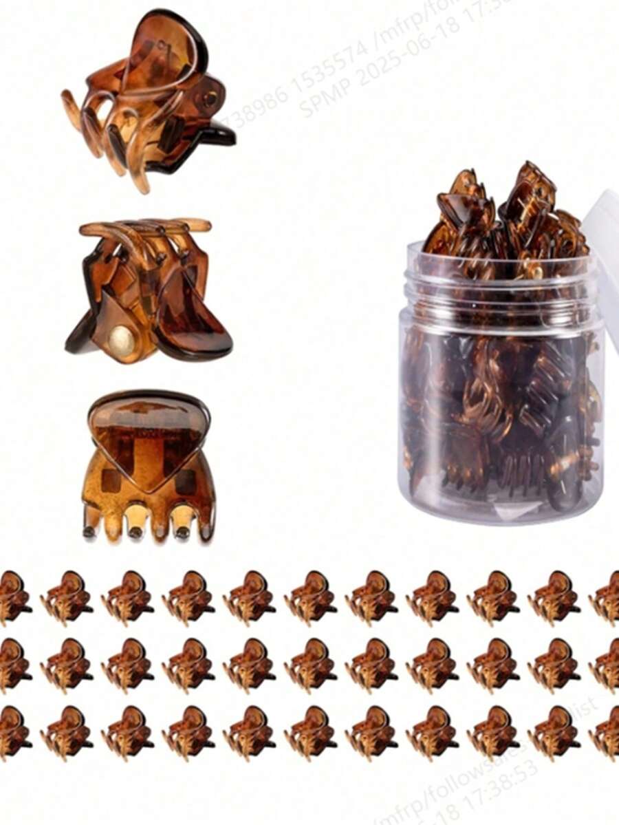 33个棕色、黑色小号迷你发夹，随机颜色迷你星星发夹，防滑塑料发夹，女士适用，适合所有发质 - 棕色 - 查看 1