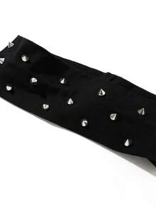 1pc Fashionable Punk Headband Gothic Elastic Fabric Studded Soft Non-Slip Hollow Beach/Holiday Headwear Elastic Yoga Sports Headband, Versatile For Daily Wear, Suitable For Multiple Occasions Fashion Hair Accessories Classic Hair Bands Fall Winter For Vacation Outfits Woman Elegant Scarf Women Bandana Soft Headwrap Summer Outfits - màu đen - Xem 2