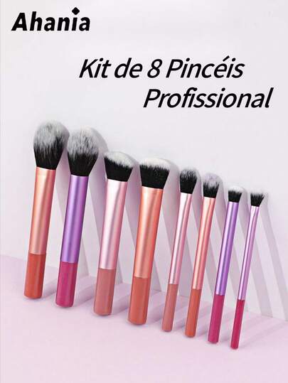 Ahania Kit de 8 Pincéis de Maquiagem Profissional Pincel Para Pó, Blush, Base, Contorno, Sombra, Iluminador