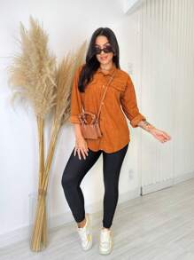 Camisa Cotelê Manga Longa Camisão Jaqueta Veludo Botões