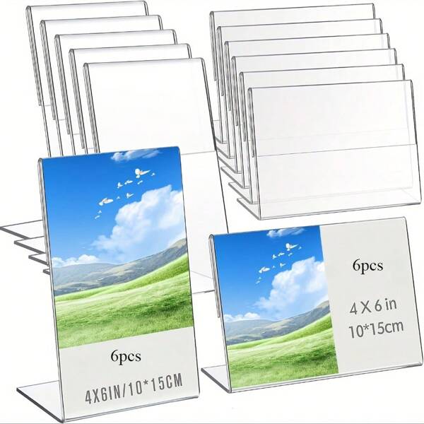 6-teiliges Set aus transparentem Acryl 4x6 Zoll Schilderständer: geneigter Ständer für Schilder, Speisekarten, Flugblätter und Dokumente - transparenter Tisch-Organizer-Ständer, geeignet für Cafés, Geschäfte, Büros, Bars und Restaurants