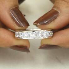 1 Peça Pulseira Elegante de Aço Inoxidável com Cubic Zircônia Azul, Anel de Noivado e Casamento Feminino, Estilo Clássico, Perfeito para Uso Diário e Casamento, Incrustação de Zircônia Sintética
