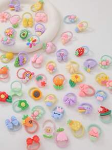 40pcs/Set Baby Girls' Cartoon Animal, Rainbow, Cloud, Bow, Flower, Watermelon Cute Princess Small Elastic Hair Ties, Hair Accessories, Suitable For Daily Use And Christmas Decoration