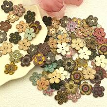 [50pcs Vintage Floral Buttons] 50pcs Vintage Floral Wooden Buttons, 0.78" Multicolor, 2-Hole Design For Sewing, Crafts & DIY Projects, Buttons For Sewing
