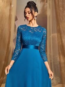 New Style Elegant Solid Color Chiffon And Lace Patchwork Dress, Perfect For Evening Dates, Weddings, Parties, Formal Events, Receptions, Concerts, Stage Performances, Fourth Quarter