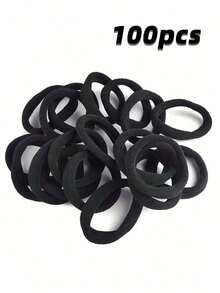 100pcs Women's Black, Fashionable Simple, 4cm Size,High Elasticity Hair Scrunchies Hair Ties, Suitable For Everyday Use And Gift Giving Hair Ties Ponytail Holders Hair Elastics Hair Rope, Hair Bobbles ,Gym Sport Outfit Hair Ties Head Accessories Rubber Bands Beauty Home Hair Accessories - 黑色 - 查看 3