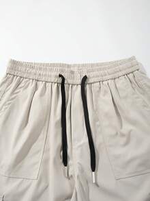 Men's Cargo Pants Elastic Waist Long Pants Woven Straight Leg Loose Casual Minimalist Style Dual Pockets Drawstring Cargo Long Pants Spring Summer - Apricot - View 8