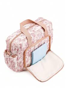 Floral Quilted Multi-Function Shoulder Diaper Bag, Large Capacity Mommy Tote Handbag With Side Pockets, Convenient For Travel With Baby Carriage - Multicolor - View 5
