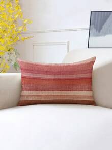 2pcs 2D Printed Pillow Covers, Faux Linen Cushion Covers With Fashionable Pink, Yellow And Green Striped Design, Suitable For Sofa, Home Decor, Bed Or Chair Decoration, Soft Polyester Material, Zipper Closure, Machine Washable, Sofa Throw Pillows - Red - View 6