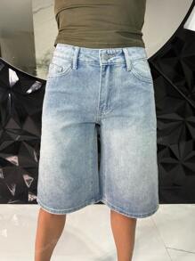 Manon Tanti Pantaloncini di jeans larghi e morbidi da donna con tasche, lunghezza al ginocchio