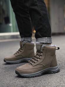 Men's Hiking Boots, Outdoor Sports Warm High-Top Shoes For Autumn/Winter, Fashionable Men's Snow Boots, Trekking Boots, Outdoor Camping Hiking Boots, Anti-Slip And Wear-Resistant, Black/Khaki Lace-Up Snow Boots, Plus Size Men's Shoes, Size 39-48