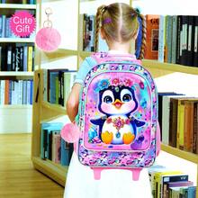 3pcs Set Penguin Pattern Rolling Backpack, Girls, Wheeled Children School Bag, UV Printed Rolling Backpack Set With Lunch Box - Trolley Backpack - View 8