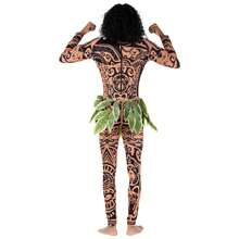 Maui Fancy Dress Adult Costume - Hawaiian Themed Padded Bodysuit & Leaf Skirt For Halloween, Cosplay, Festivals & Parties - Multicolor - View 4