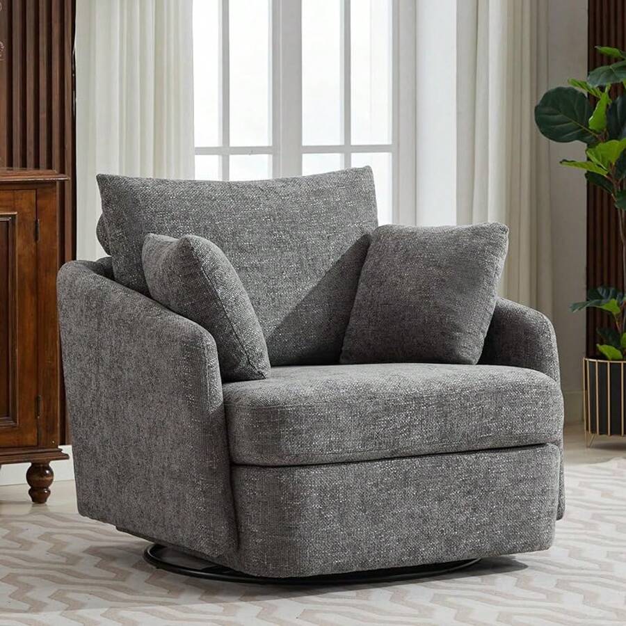 Chifee & Vingol 40.6" Oversized Swivel Accent Chair,Chenille,Orange - Chenille-charcoal - View 1