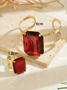 1 Set de joyería de accesorios miniatura con brazalete de media bangle con incrustaciones de perlas metálicas exageradas y anillo para mujer - Regalo vacacional