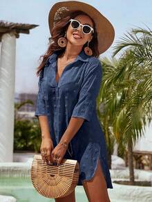 Women's Swimsuit Cover - Ups White Chiffon Bikini Swimwear Beach Dress Outfits Summer 6HQS - 藏蓝色 - 查看 3