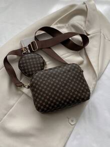 Bolso cuadrado con patrón retro de todo el diseño, bolso de hombro clásico de mujer con monedero colgante