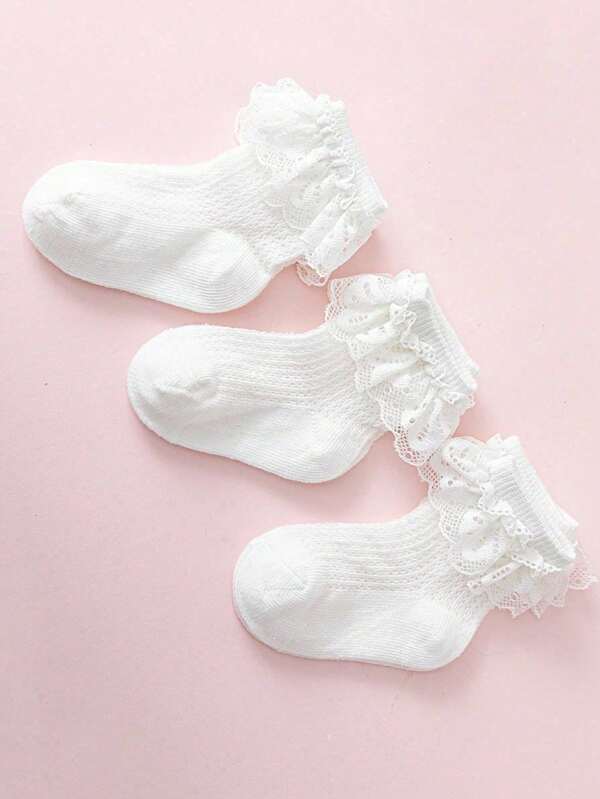 3 Pairs Of Baby Socks For Summer, Thin Design For Baby Girls, Mesh Breathable Princess Socks For Newborns, Children's Lace Lace Lace, Leg Less, Multi Style Lace