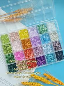 1 盒 15/24 种颜色时尚简约多色玻璃管 DIY 珠宝制作配件适用于项链、手镯、耳环、流苏、窗帘流苏 - 管珠套餐 - 查看 21