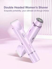 二合一粉色双头比基尼修剪器电动剃须刀，干湿两用，适用于全身脱毛，包括比基尼线、腋下、腿部、手臂、面部，电池续航时间长，可充电，低刺激刀片，符合人体工学的手柄，可调节修剪器，650mAh电池 - 紫色 - 查看 3