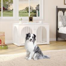 Hzuaneri 100cm Gabbia per Cani, Tavolo Supplemento, Cuccia Moderna per Cani Interno, Kennel cane Medio, Casetta per Animali, 3 porte, Porta ad arco, 100 x 60 x 63 cm, Bianco - Bianco - Visualizzare 3