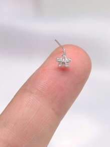 1pc L Shaped Nose Stud 24G Clear CZNose Piercing Jewelry 925 Sterling Silver Nose Ring For Women Men