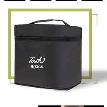 黑色耐用帆布铅笔盒，便携可折叠 - 办公和美术用品必备，包含储物袋、学校礼品槽、大容量拉链笔筒，学生的理想选择（随机徽标设计）