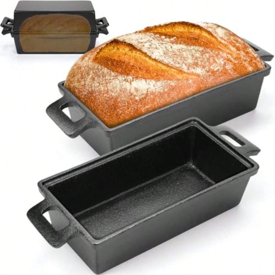 2 Piece 10 X 5 Inches Cast Iron Bread Pan With Lid 2 In 1 Loaf Pans Set Cast Iron Bakeware Sourdough Pots For Baking Bread Homemade Meatloaf Black Cast Iron - BlackCastIron - Xem 1