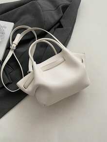 韩国INS手提包，新款时尚简约小众托特包，大容量休闲百搭单肩斜挎包 - 白色 - 查看 8
