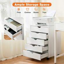 Sweetcrispy 5/7 Drawer File Cabinet Mobile Vertical Filing Cabinet Storage Dresser With Wheels Rolling Under Desk Printer Stand Organizer For Office Home Bedroom, White Wood,White - 白色 - 查看 8