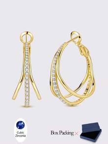 1 Pair Hypoallergenic Original Design 925 Sterling Silver Golden Color Hoop Earrings For Women Elegance Jewelry Geometry Heart Round Shape Fits Daily Party Shopping Festival Banquet Party Wear