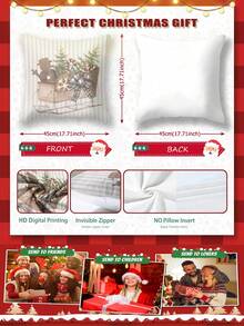 4pcs Christmas Merry Christmas Pillow Covers, Christmas Decorative Cushion Covers, Christmas Tree, Christmas Sled, Red Plaid, Black Plaid, Christmas Gifts, Machine Washable & Dry Clean, Invisible Zipper, Suitable For Room Decor, Sofa Decor, No Pillow Insert - Brown - View 6
