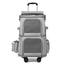 1pc Breathable Double Layer Expandable Pet Carrier Trolley Bag, Removable Wheels, Suitable For Transporting 2 Small/Medium Dogs Or Cats, For Outdoor Travel - Multicolor - View 12